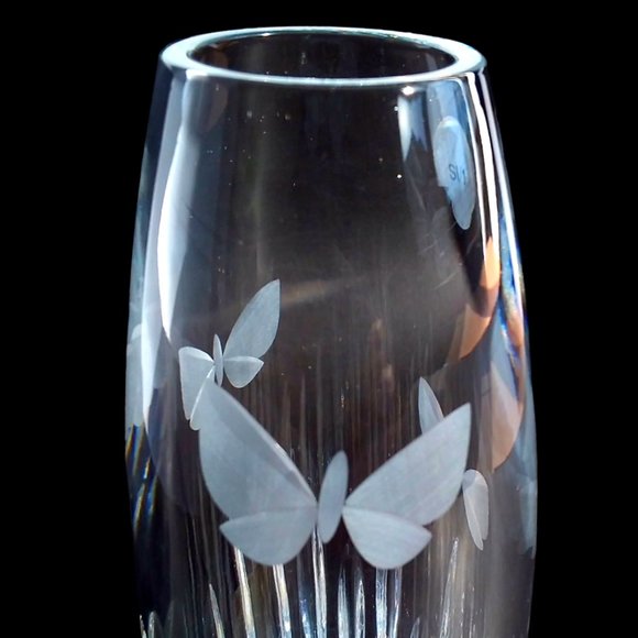 Waterford Crystal Butterfly Bud Vase Etched Signed 8in Original Sticker Slovenia - Picture 8 of 11
